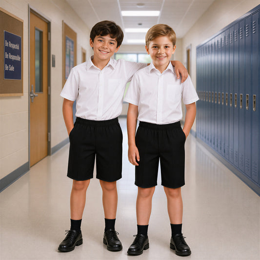 Pack of 2 Black Plus Size Pull-On School Shorts – Full Elasticated Waist