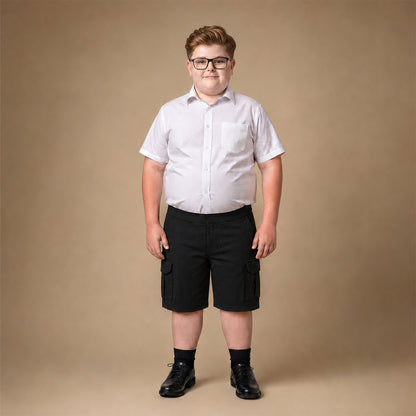 Black Plus Size Adjustable Waist Cargo Shorts | Zip & Clip