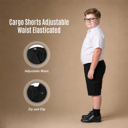 Black Plus Size Adjustable Waist Cargo Shorts | Zip & Clip