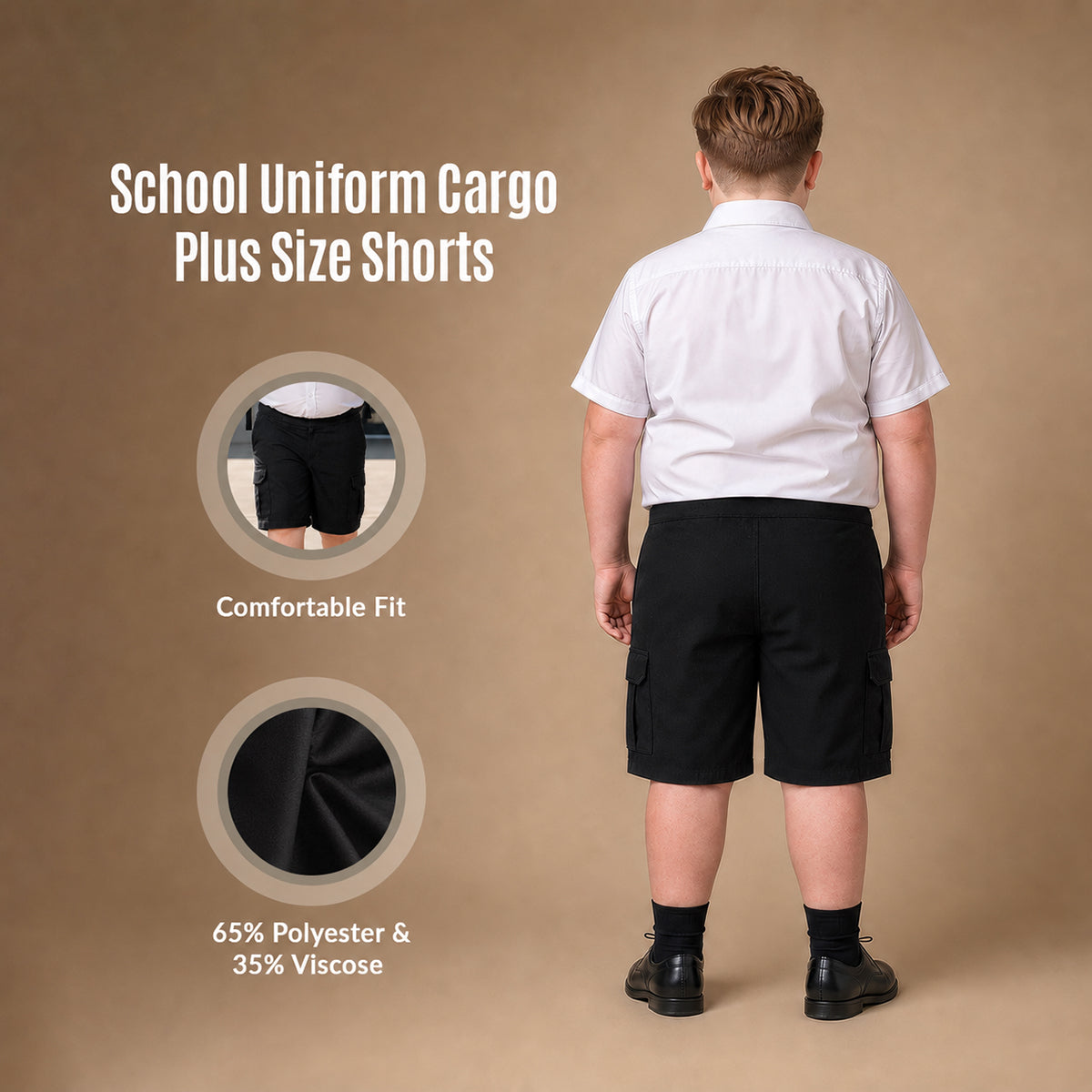 Black Plus Size Adjustable Waist Cargo Shorts | Zip & Clip