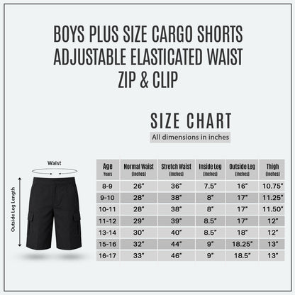 Black Plus Size Adjustable Waist Cargo Shorts | Zip & Clip