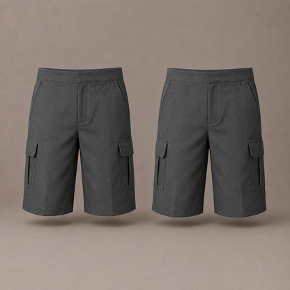 Pack of 2 Grey Plus Size Adjustable Waist Cargo Shorts | Zip & Clip