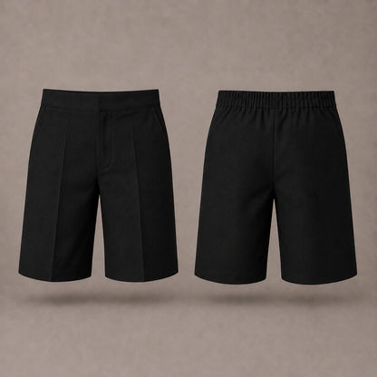 Pack of 2 Black Half Elastic Pull Up Boys School Shorts
