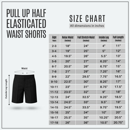 Black Half Elastic Pull Up Boys School Shorts