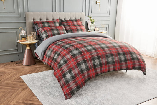 Scottish Tartan Check Charcoal Printed Duvet Cover Set