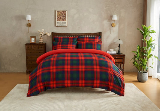 Scottish Tartan Check Navy Red Printed Duvet Cover Set