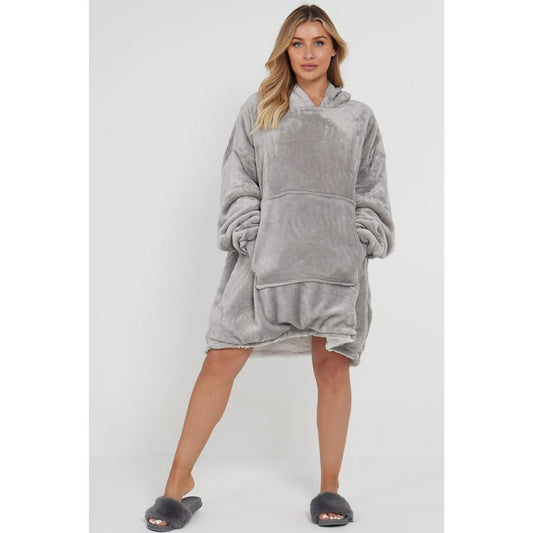 Silver Sherpa Fleece Oversized Blanket Hoodie