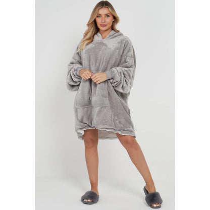 Silver Sherpa Fleece Oversized Blanket Hoodie