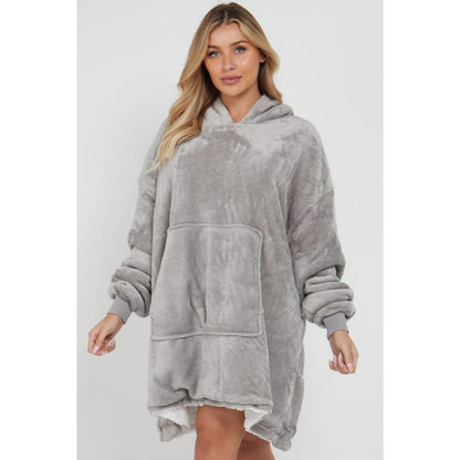 Silver Sherpa Fleece Oversized Blanket Hoodie