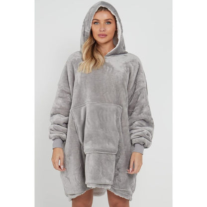 Silver Sherpa Fleece Oversized Blanket Hoodie