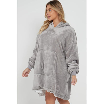 Silver Sherpa Fleece Oversized Blanket Hoodie