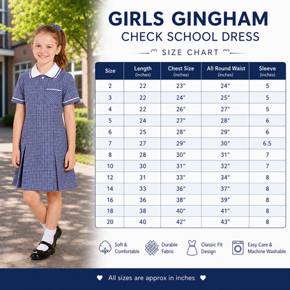 Girls Gingham Check Pleated Dress | 7 Colours