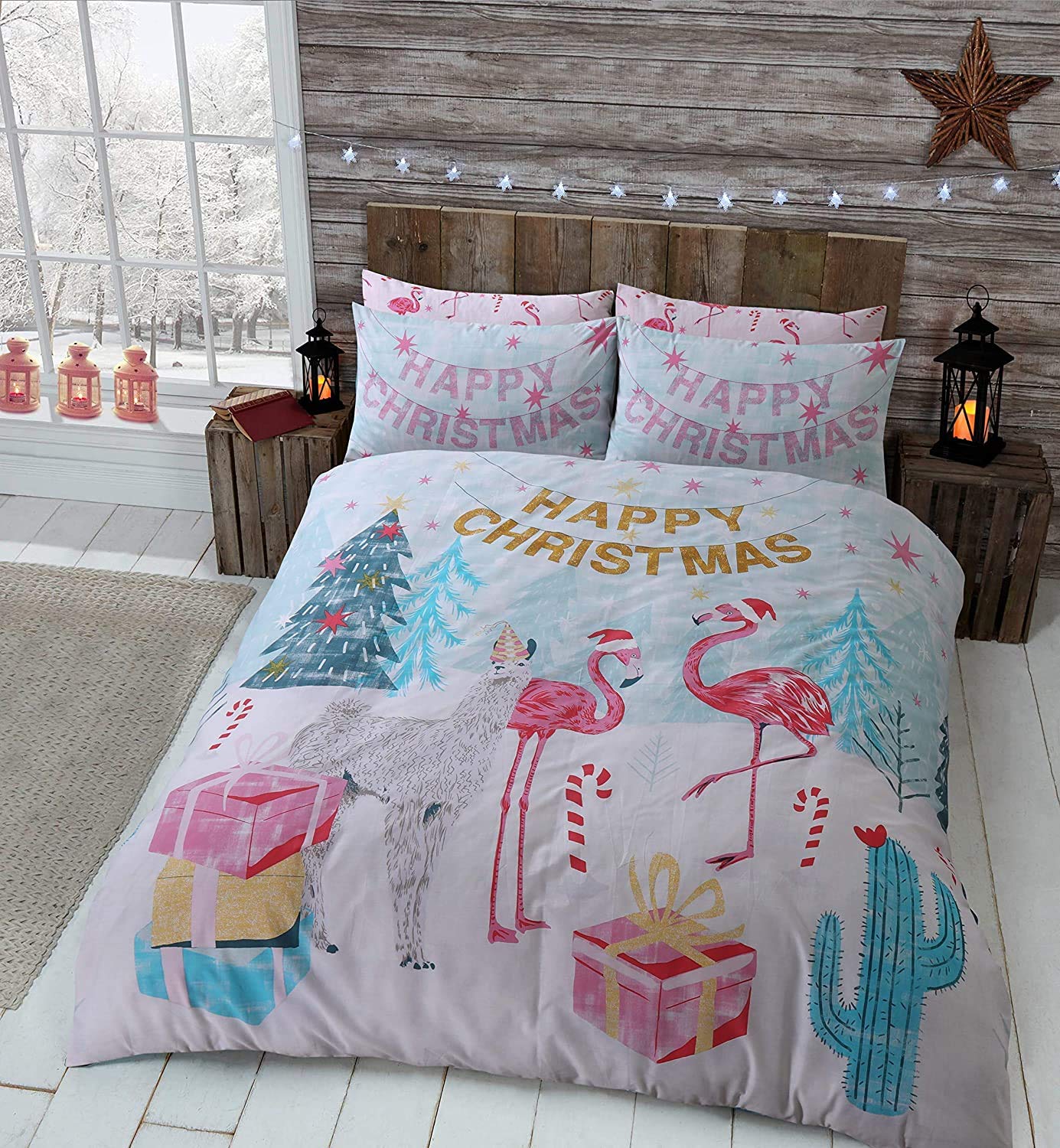 Flamingo Christmas Duvet Cover Set
