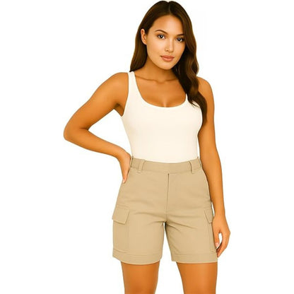 Ladies Cargo Shorts Pull On Turned Hem | 9 Colours