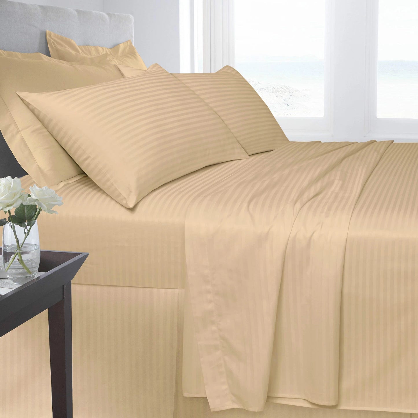 250TC Egyptian Cotton Satin Stripe Fitted Sheet | 7 Colours