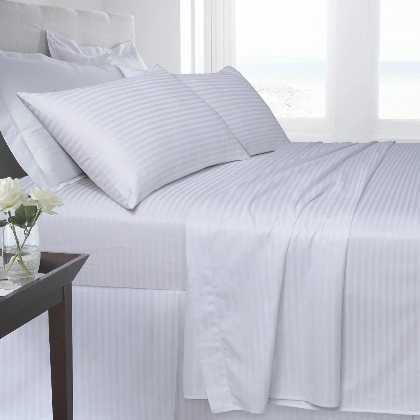 250TC Egyptian Cotton Satin Stripe Fitted Sheet | 7 Colours