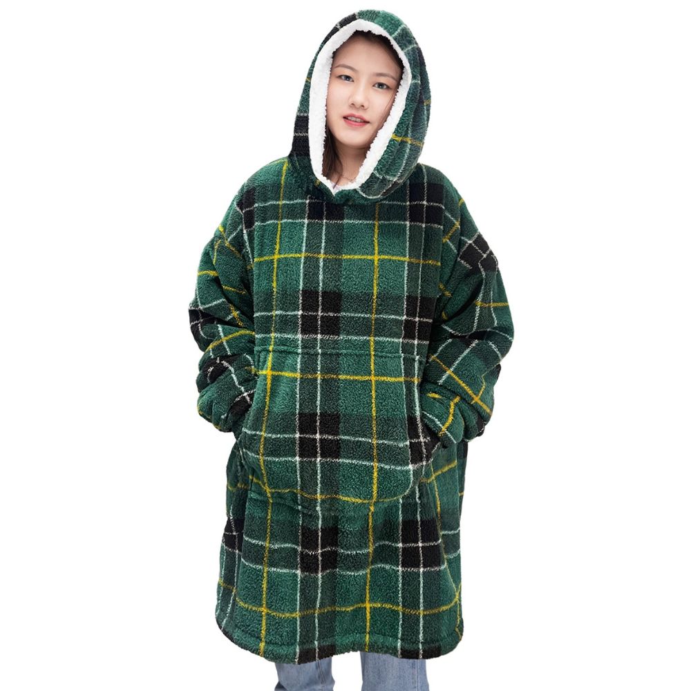 Tartan Green Sherpa Fleece Oversized Blanket Hoodie