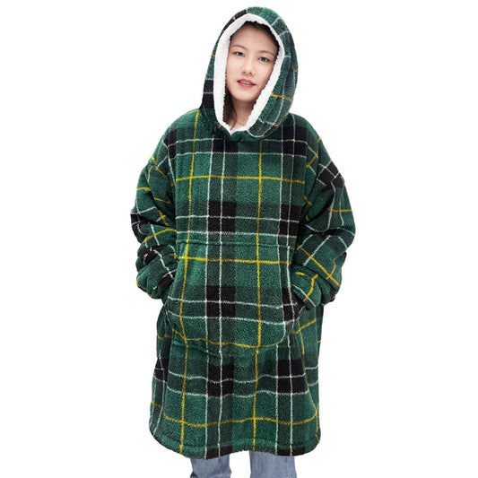 Tartan Green Sherpa Fleece Oversized Blanket Hoodie