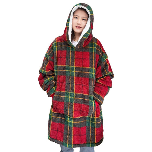 Tartan Red Sherpa Fleece Oversized Blanket Hoodie
