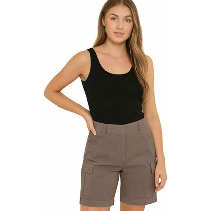 Ladies Cargo Shorts Pull On Turned Hem | 9 Colours