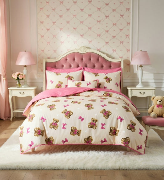 Teddy Bears & Bow Printed Duvet Cover Set