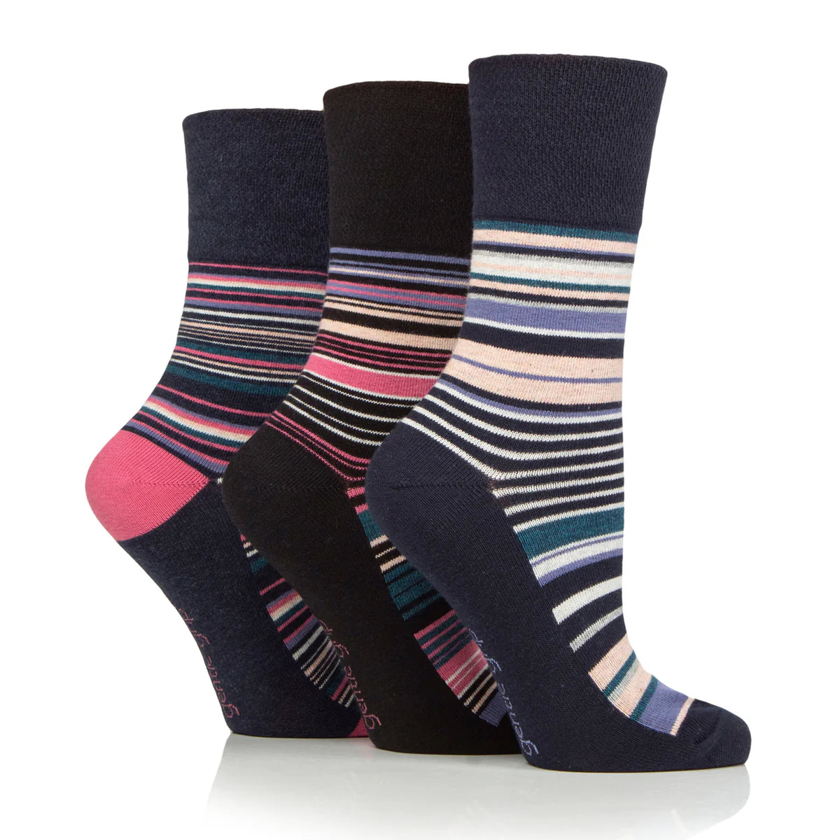 Women Whimsy Stripes Gentle Grip Cotton Rich Socks