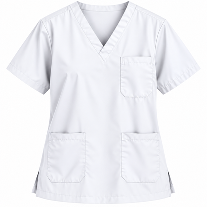 White women's V-neck medical scrub top