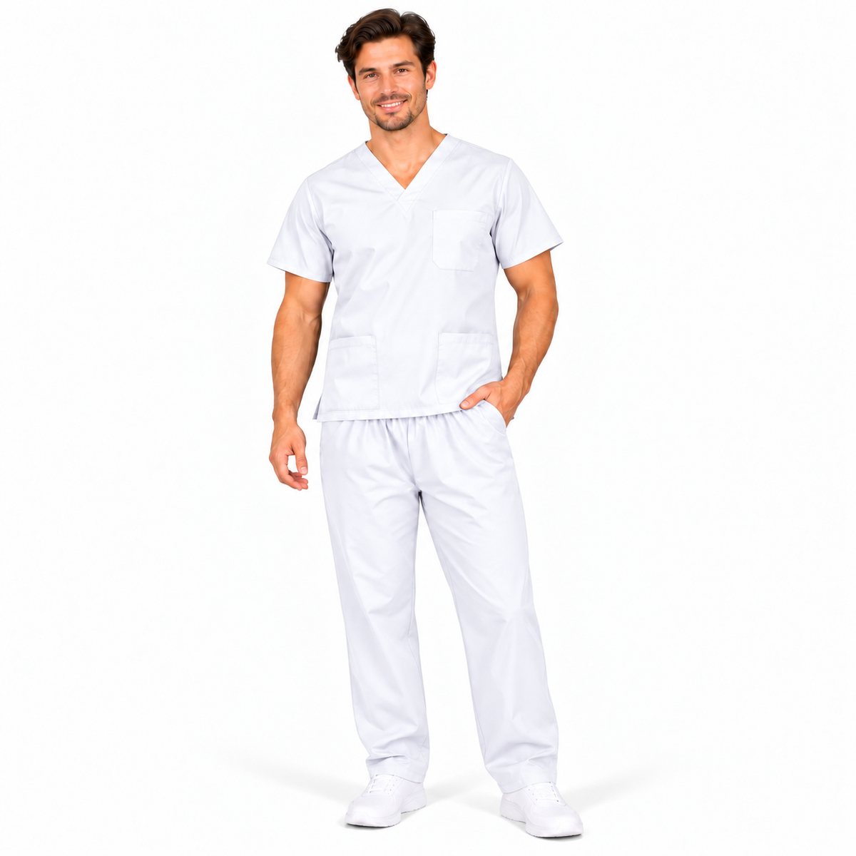 White Men's Medical Scrub Set