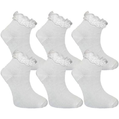 Girls Ruffled Trim Frilly Lace Socks | 4 Colours