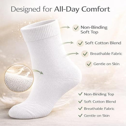 White Women’s Diabetic Socks | Size 4 - 7