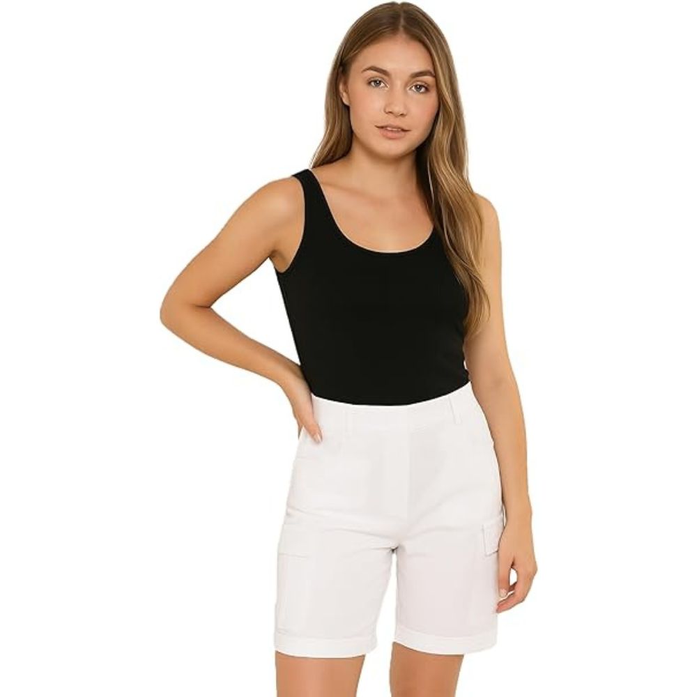 Ladies Cargo Shorts Pull On Turned Hem | 9 Colours