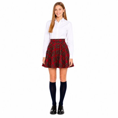 Girls Tartan Check Pull-On Skater Skirts | Red & Blue