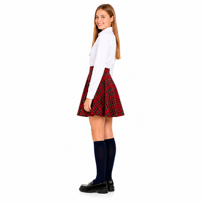 Girls Tartan Check Pull-On Skater Skirts | Red & Blue