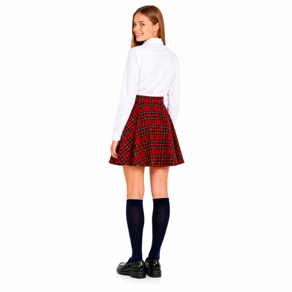 Girls Tartan Check Pull-On Skater Skirts | Red & Blue