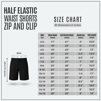 Pack of 2 Black Half Elastic Zip & Clip Boys School Shorts