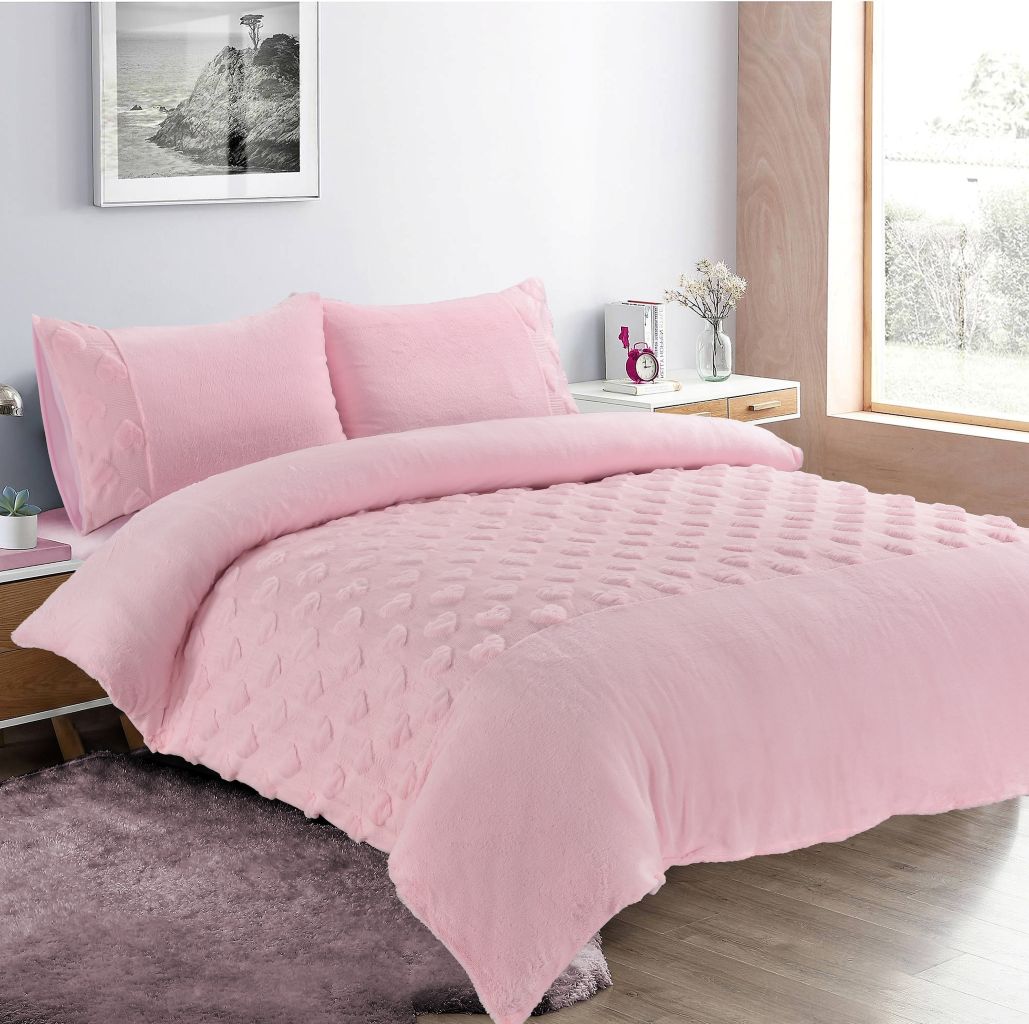 Hearts Teddy Fleece Duvet Cover Set | 2 Colours