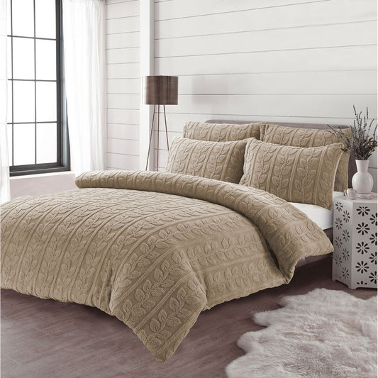 Leaves Teddy Fleece Duvet Cover Set | 3 Colours