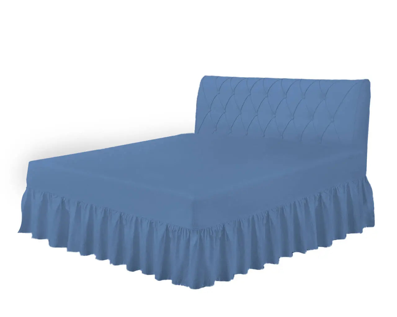 mid blue frilled valance sheet